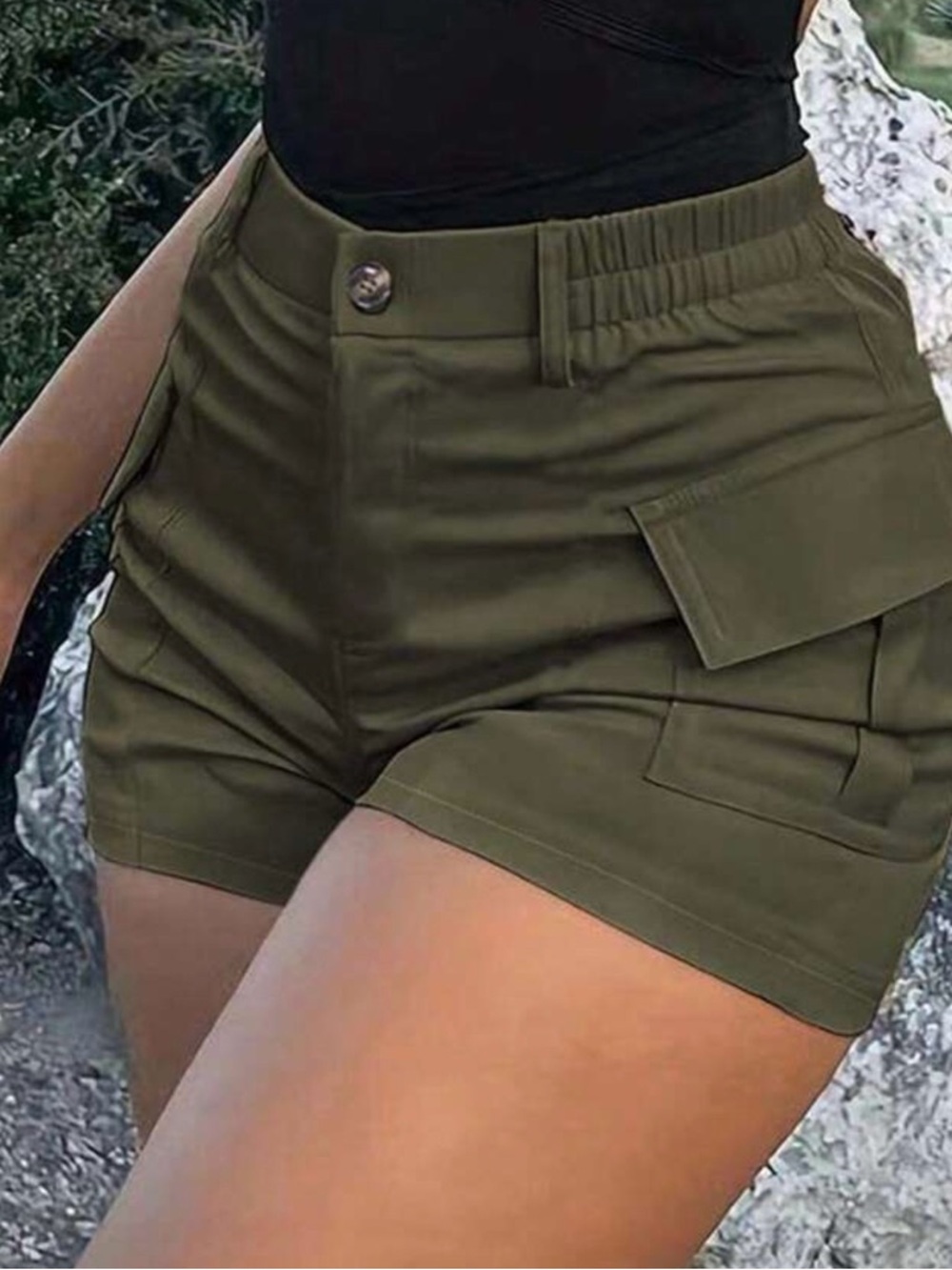 High-Rise Olive Cargo Women’s Shorts